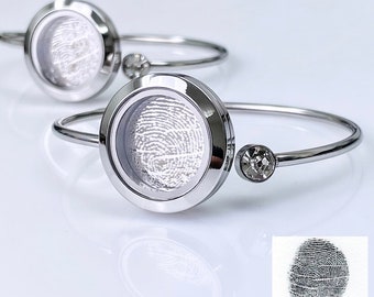Personalized Fingerprint Locket Bangle - Stainless Steel Memory Bracelet