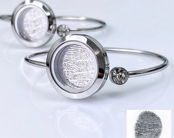 Locket Bracelet - Floating Locket - Living Memory Locket - Personalized Bangle - Fingerprint Bangle - Handwritten Bangle - Custom Locket