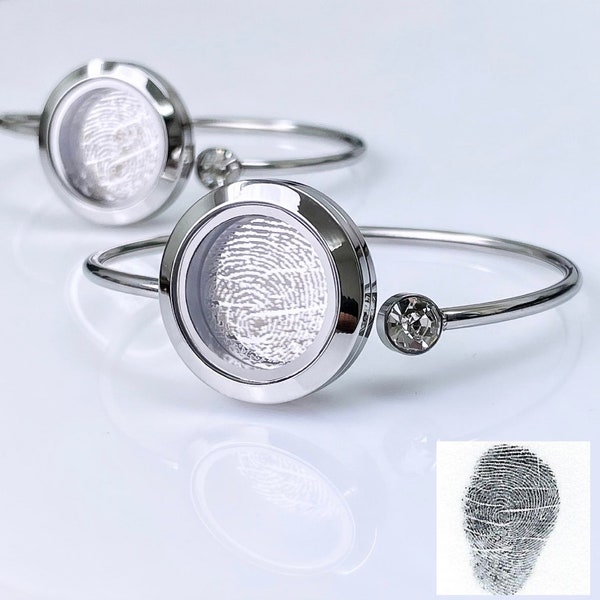 Locket Bracelet - Floating Locket - Living Memory Locket - Personalized Bangle - Fingerprint Bangle - Handwritten Bangle - Custom Locket