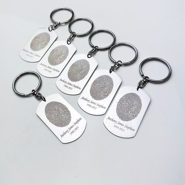 Fingerprint Dog Tag Keychain, Actual Fingerprint Keychain, Personalized Fingerprint Keychain, Memorial Keychain, Custom Fingerprint Jewelry