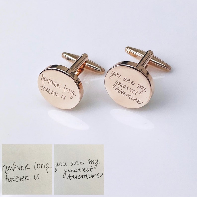 Rose Gold Cuff Links Handwriting CuffLinks Wedding Gift for Husband Custom Cufflinks for Him image 1