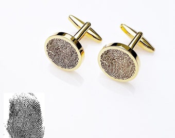 Fingerprint Cufflinks | Gold Cuff Links | Handwriting CuffLinks | Wedding Gift for Husband | Custom Cufflinks for Him | Engraved Cufflinks