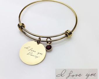 Gold Bangle - Handwritten Bangle - Bangle Charms - Customize- Gifts for Her - Mothers Day Gifts - Engraved Handwriting