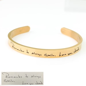 Gold Handwriting Bracelet: Personalized Engraved Cuff