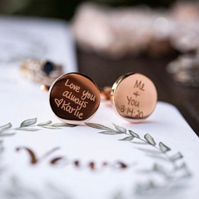 Rose Gold Cuff Links Handwriting CuffLinks Wedding Gift for Husband Custom Cufflinks for Him image 5