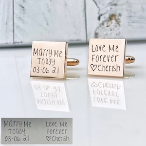 Square Cuff Links - Handwriting CuffLinks - Wedding Gift for Husband - Custom Cufflinks for Him - Rose Gold Cufflinks - Gifts For Him