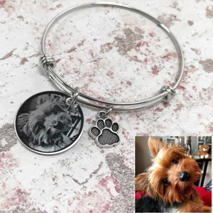 Personalized Photo Bangle: Engraved Stainless Steel Picture Charm