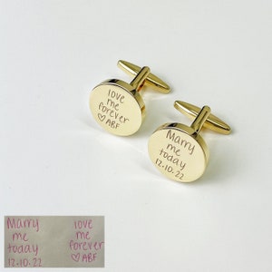 Gold Cufflinks, Gift for Him Personalized Cufflinks, Handwriting Cufflinks, Wedding Gift for Husband, Custom Cufflinks for Him