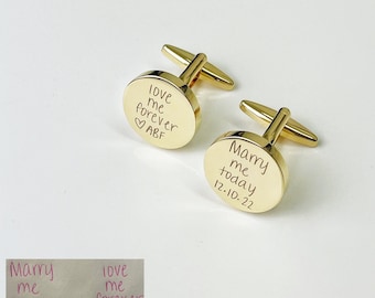 Gold Cufflinks, Gift for Him Personalized Cufflinks, Handwriting Cufflinks, Wedding Gift for Husband, Custom Cufflinks for Him