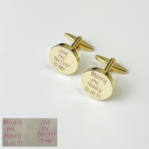 Gold Cufflinks, Gift for Him Personalized Cufflinks, Handwriting Cufflinks, Wedding Gift for Husband, Custom Cufflinks for Him