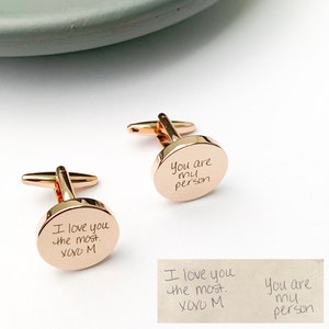 Rose Gold Cuff Links Handwriting CuffLinks Wedding Gift for Husband Custom Cufflinks for Him image 3