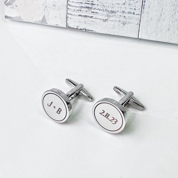 Engraved CuffLinks, Personalized Wedding Cufflinks, Groom Wedding Cufflinks, Date and Initials Cufflinks, Elegant Monogrammed Cufflinks