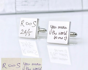 Personalized Handwriting Cuff Links: Stainless Steel Square Design