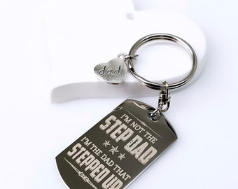 Engraved Step Dad Keychain: 'Dad That Stepped Up' Stainless Steel Gift