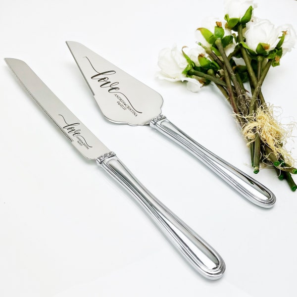 Personalized Cake Cutter, Wedding Cake and Knife Server Set, Engraved Wedding Cake Server Set, Bridal Shower Gift, Custom Engraved Server