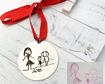 Personalized Engraved Ornament, Children Drawing, First Christmas Together, Family Ornament, Christmas Decor, Christmas Gifts