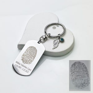 Double Sided Fingerprint Engraving, Actual Fingerprint Keychain, Handwriting Keychain, Memorial Keychain, Personalized Fingerprint Keychain