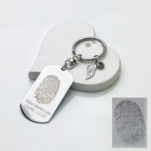 Double Sided Fingerprint Engraving, Actual Fingerprint Keychain, Handwriting Keychain, Memorial Keychain, Personalized Fingerprint Keychain