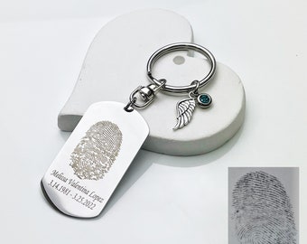 Double Sided Fingerprint Engraving, Actual Fingerprint Keychain, Handwriting Keychain, Memorial Keychain, Personalized Fingerprint Keychain