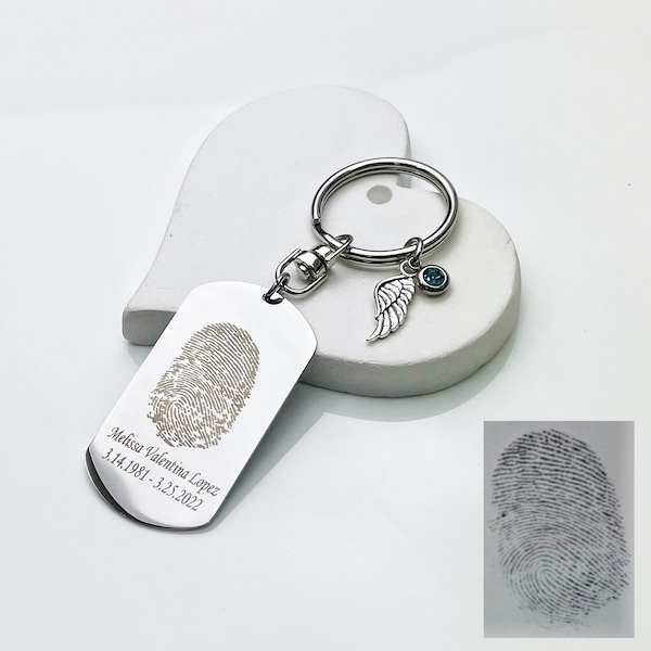 Actual Fingerprint Keychain, Memorial Keychain, Loved One Keychain, Personalized Fingerprint Keychain, Keychain For Him, Keychain