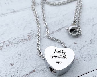 Personalized Heart Urn Necklace: Stainless Steel Cremation Jewelry