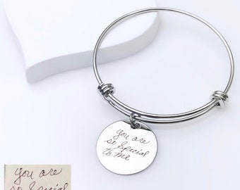 Handwritten Stainless Steel Bangle Bracelet: Personalized Keepsake Gift
