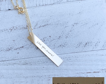 Gold Necklace, Handmade Jewelry, Engraving Gifts, Customize Jewelry, Handwritten Bar Necklace, Mothers Day Gift