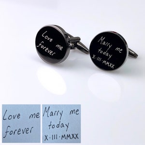 Black Cuff Links, Handwriting CuffLinks, Wedding Gift for Husband, Custom Cufflinks for Him, Father Of The Bride