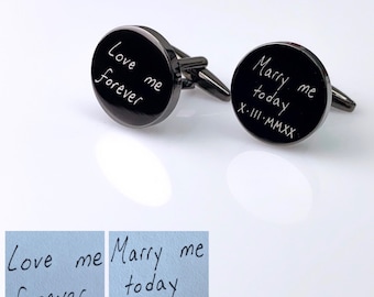 Black Cuff Links, Handwriting CuffLinks, Wedding Gift for Husband, Custom Cufflinks for Him, Father Of The Bride