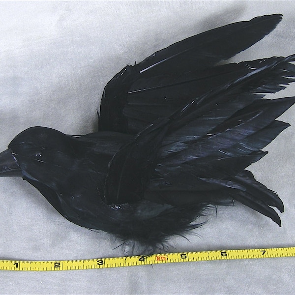 2pc, Artificial Crow, 7.5", Flying Crow, w/clip, Flexible wings, Prop, Halloween crows, Halloween Decorations, black birds, spooky, per 2