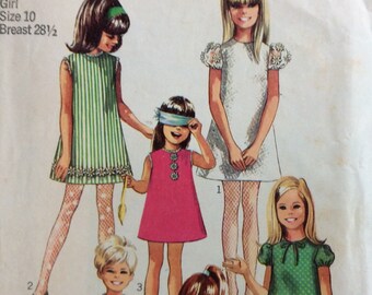 Simplicity 7567, girls dress or top and shorts, size 10, vintage 1960's sewing pattern