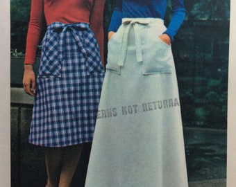 CLEARANCE!! Butterick 5726, misses wrap skirt, size medium, waist 26 1/2 - 28, vintage 1970's sewing pattern,  Uncut,  Factory folds