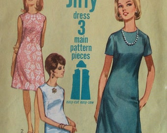Simplicity 7072, misses Jiffy A-line dress, size 12 bust 32, vintage 1960's sewing pattern