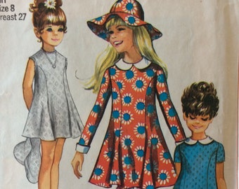 Simplicity 7666, girls dress and hat, size 8, vintage 1960's sewing pattern