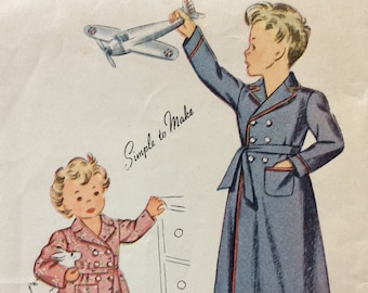 CLEARANCE!!  Simplicity 4629, child’s robe, size 6, vintage 1940's sewing pattern,  unprinted pattern pieces, Factory folds