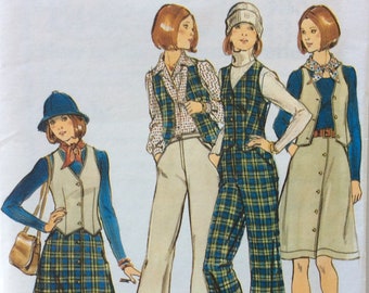 Butterick 4359, juniors vest, skirt and pants, size 5/6, bust 28, vintage 1970's sewing pattern,  Uncut, Factory folds