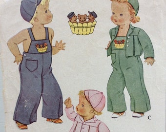 CLEARANCE!!  McCall 832, child’s overalls, jacket and cap, size 6 month, vintage 1940's sewing pattern