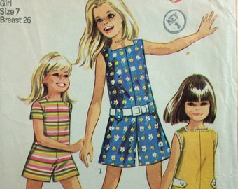 Simplicity 7564, girls pantdress or pantjumper, size 12, bust 30, vintage 1960's sewing pattern