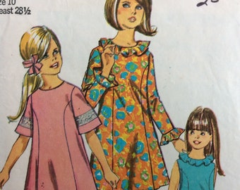 Simplicity 7522, girls dress, size 10, vintage 1960's sewing pattern