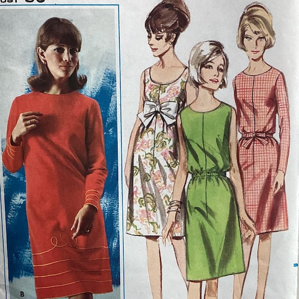 Butterick 3781, misses dress, size 16, bust 36, vintage 1960’s sewing pattern, Uncut, Factory folds