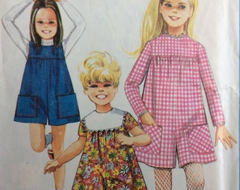 Simplicity 7408, girls pantdress or pantjumper, size 6, vintage 1960's sewing pattern