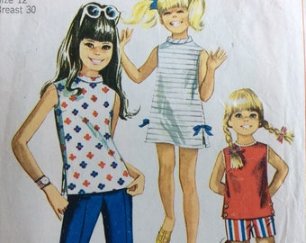 CLEARANCE!!  Simplicity 7665, girls Jiffy dress or top and pants or shorts, size 12, bust 30, vintage 1960's sewing pattern