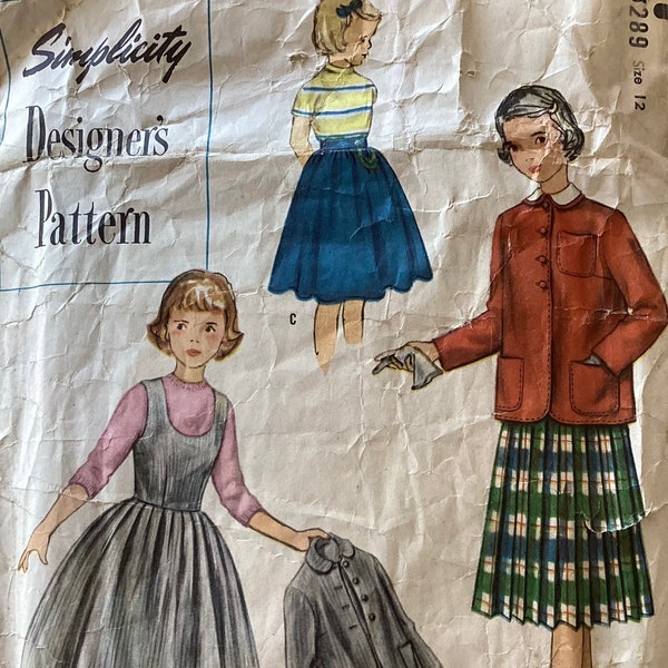 Simplicity 8289, girls jumper, skirt and jacket, size 12, bust 30, vintage 1950’s sewing pattern