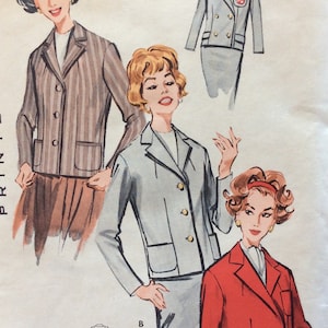 Butterick 9113, misses blazer jacket, size 12, bust 32, vintage 1950’s sewing pattern, Uncut, Factory folds