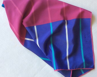 Vera scarf with blue and pink stripes,  Vintage 1960’s,   Vera signature,   26 1/2" x 27"