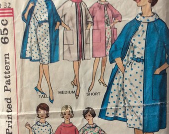 Simplicity 4294 misses dress and coat in proportioned sizes size 12 bust 32 vintage 1960's sewing pattern
