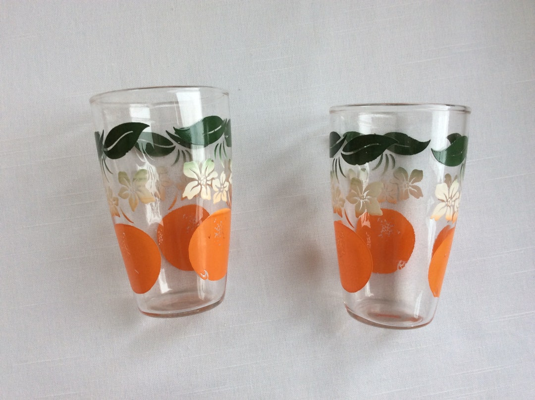 Set of 2 Vintage 4 Oz. Juice Glasses Oranges Leaves and Etsy