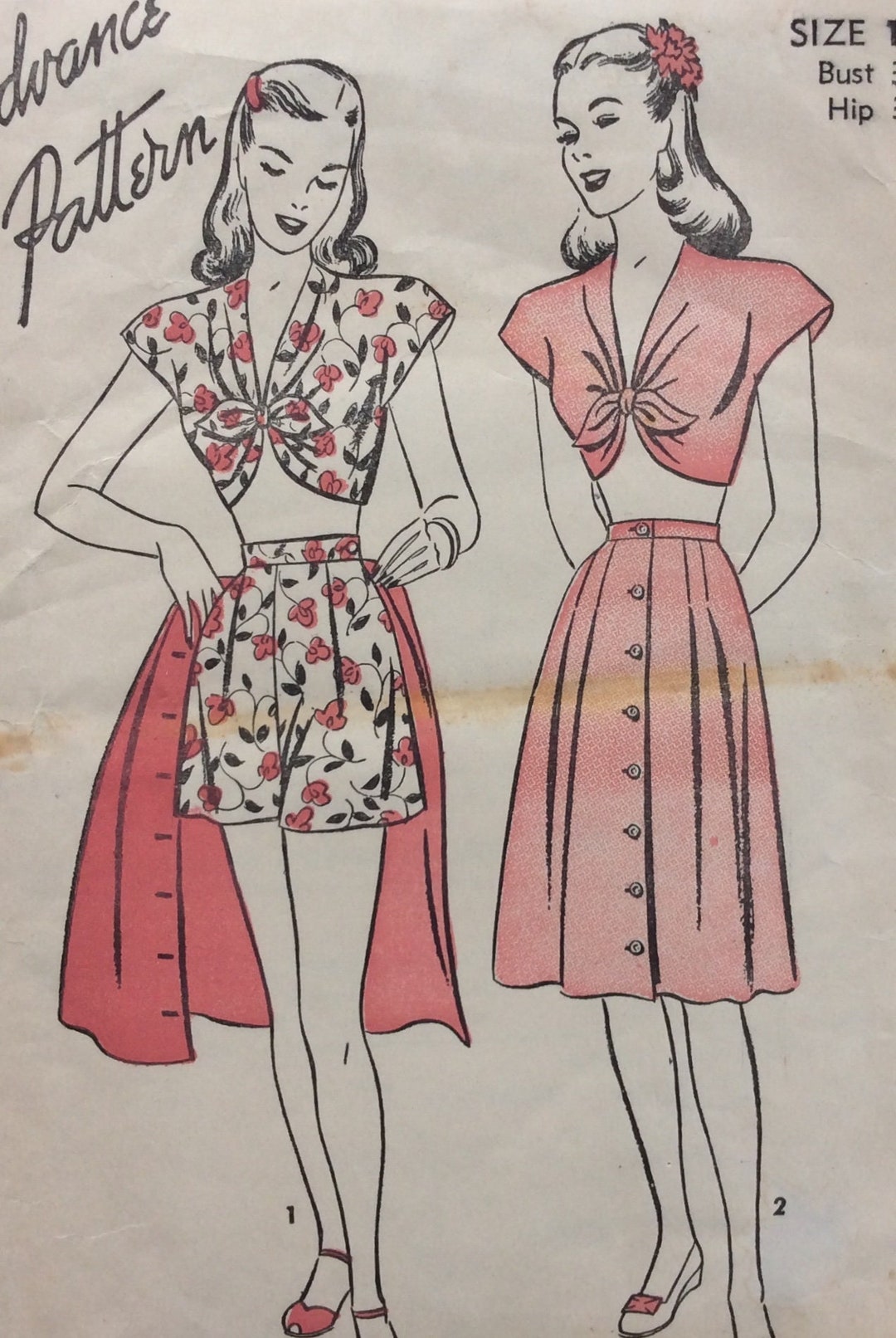 Advance 4147, Misses Playsuit, Top, Shorts and Skirt, Size 14, Bust 32 ...