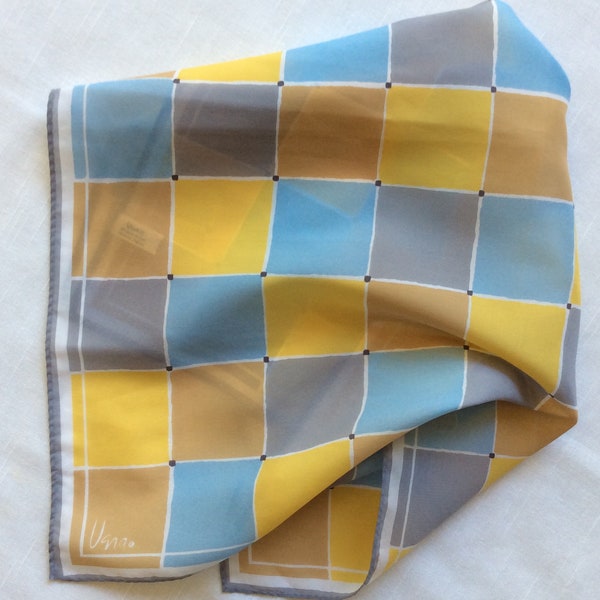 CLEARANCE!!  Vera scarf with yellow, blue, gray and beige squares, Vintage 1960’s, Vera signature