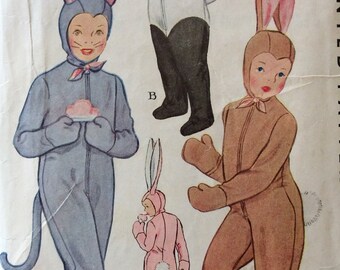 CLEARANCE!!  McCall 1485, child’s cat, panda and rabbit costume, size 4, vintage 1940's sewing pattern